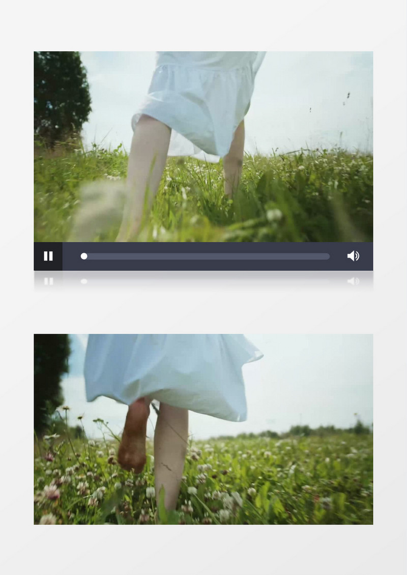 白裙女人赤脚在草地上奔走实拍视频素材