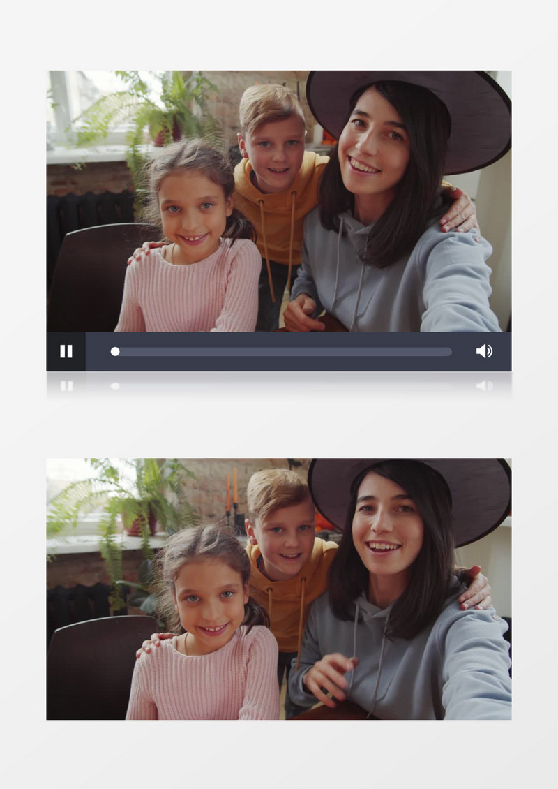 妈妈带着两个孩子一起自拍实拍视频素材