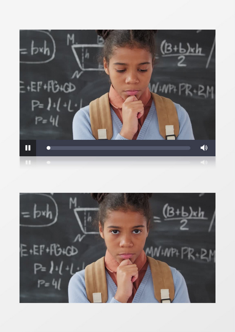 一个女学生站在几何函数的黑板前思考实拍视频素材