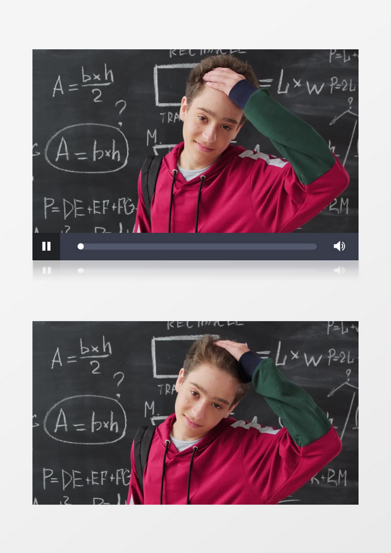一个中学生站在黑板前撩头发实拍视频素材