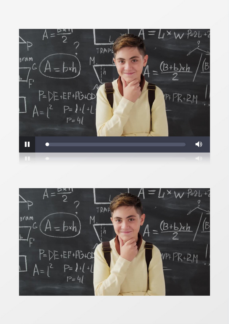 一个男学生站在几何函数的黑板前实拍视频素材