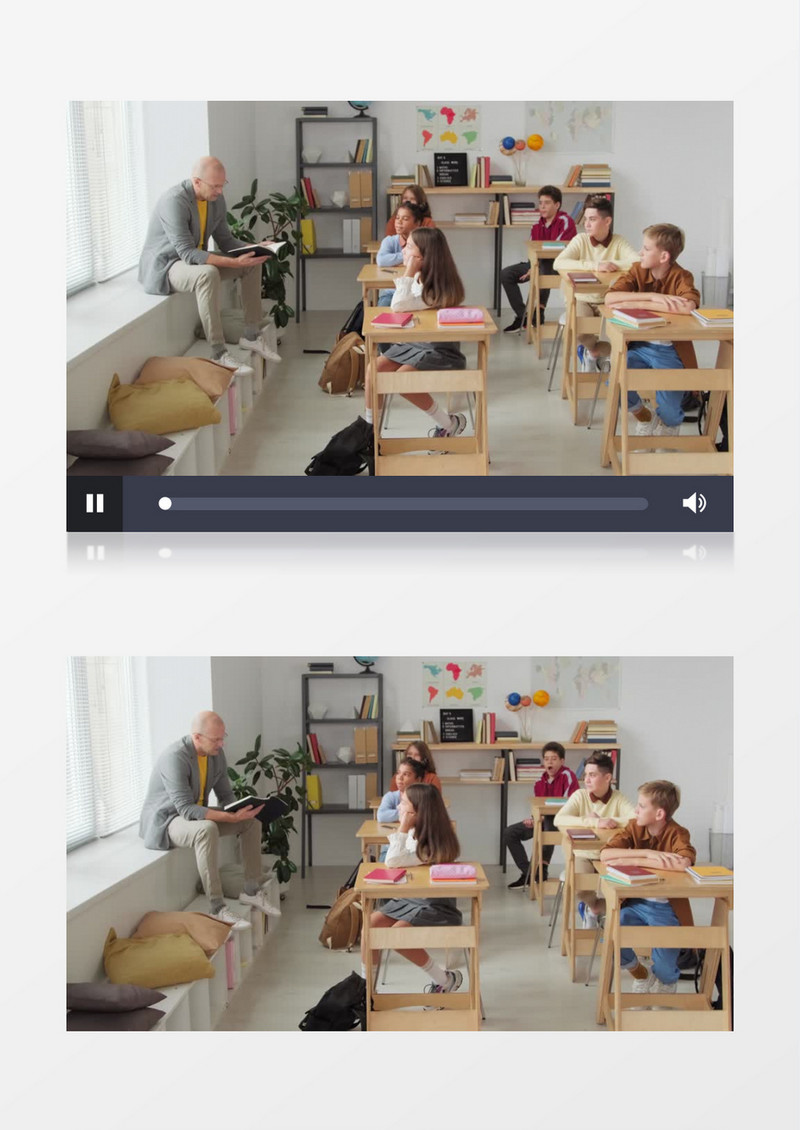 男老师坐在飘窗上给学生上课实拍视频素材