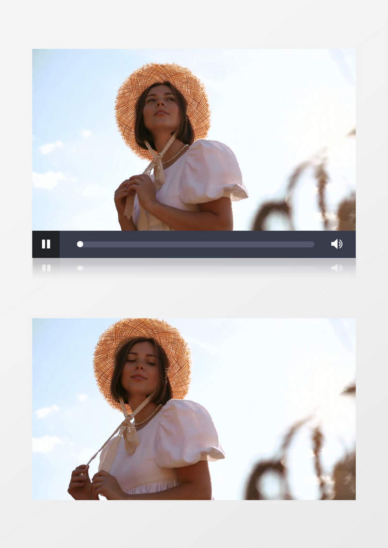 戴着草帽的女人在麦田中大笑实拍视频素材