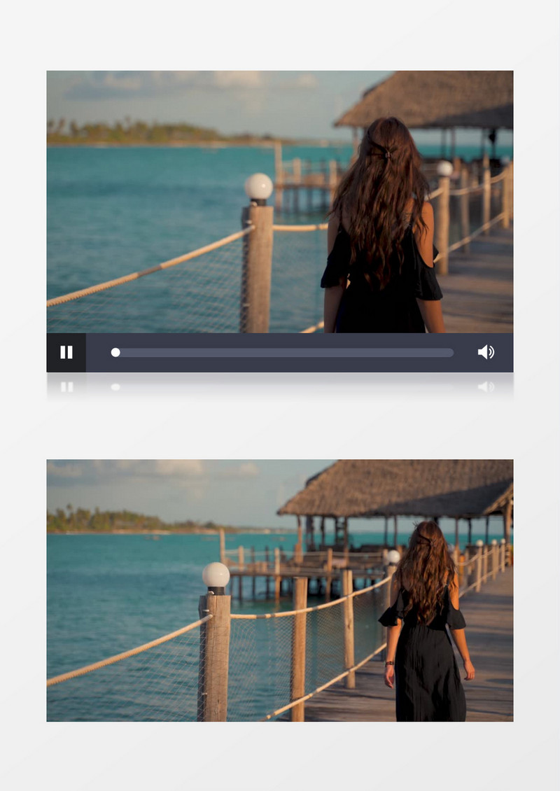 女人走在海边的小浮桥上实拍视频素材