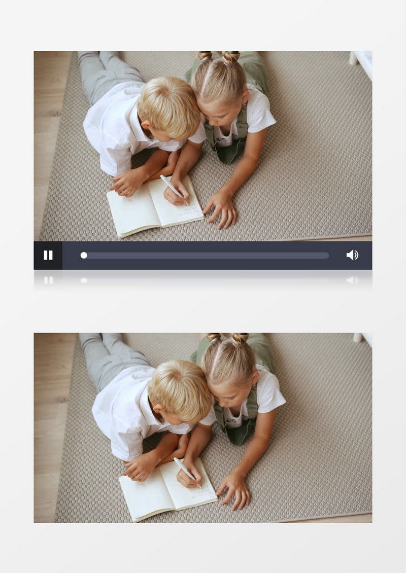 俯拍高清实拍兄妹室内趴着读书阅读学习视频素材