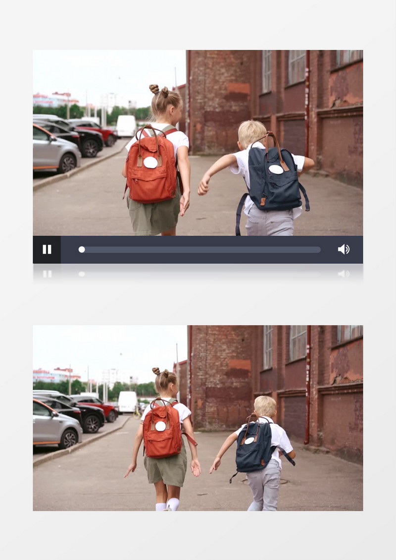 高清实拍儿童兄妹背着书包上学奔跑视频素材