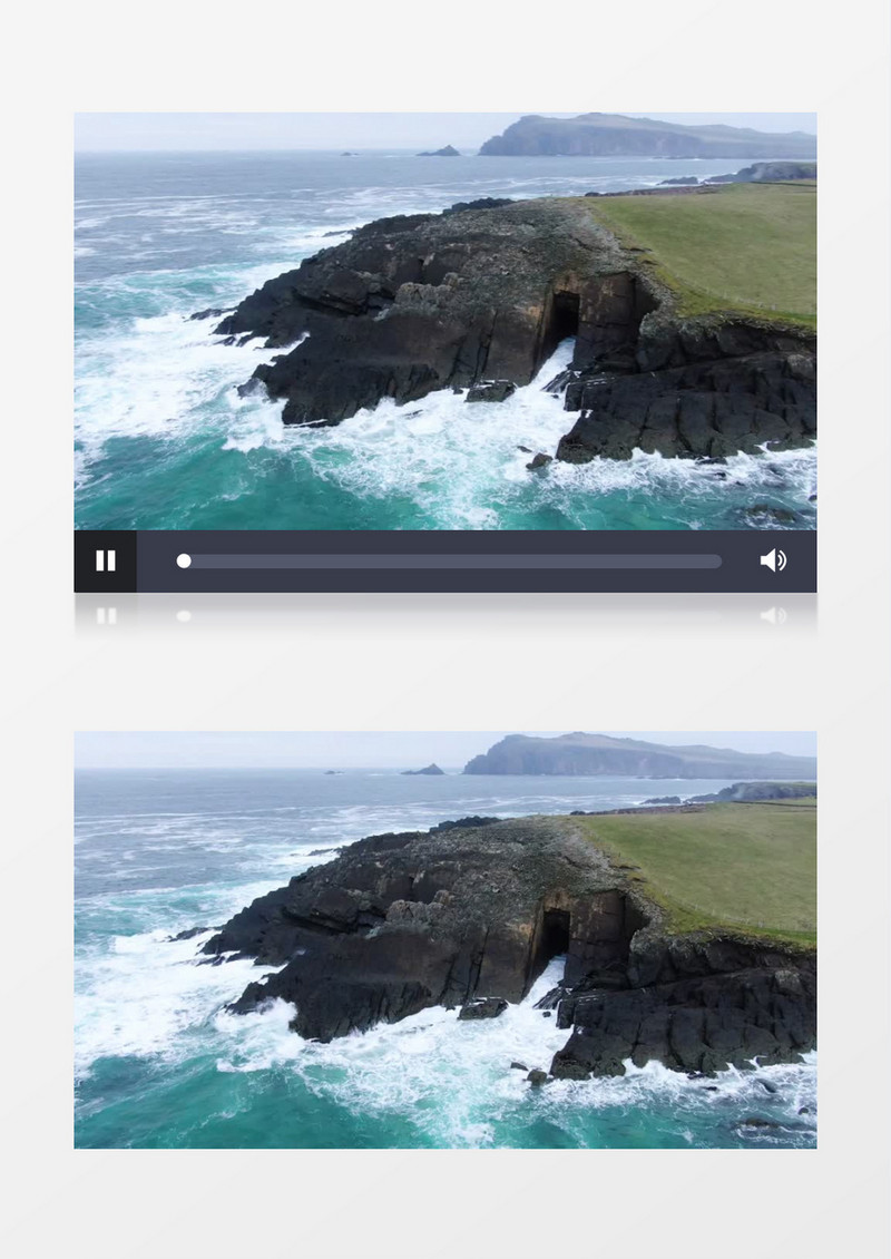 航拍海浪猛打着海边的礁石滩实拍视频素材