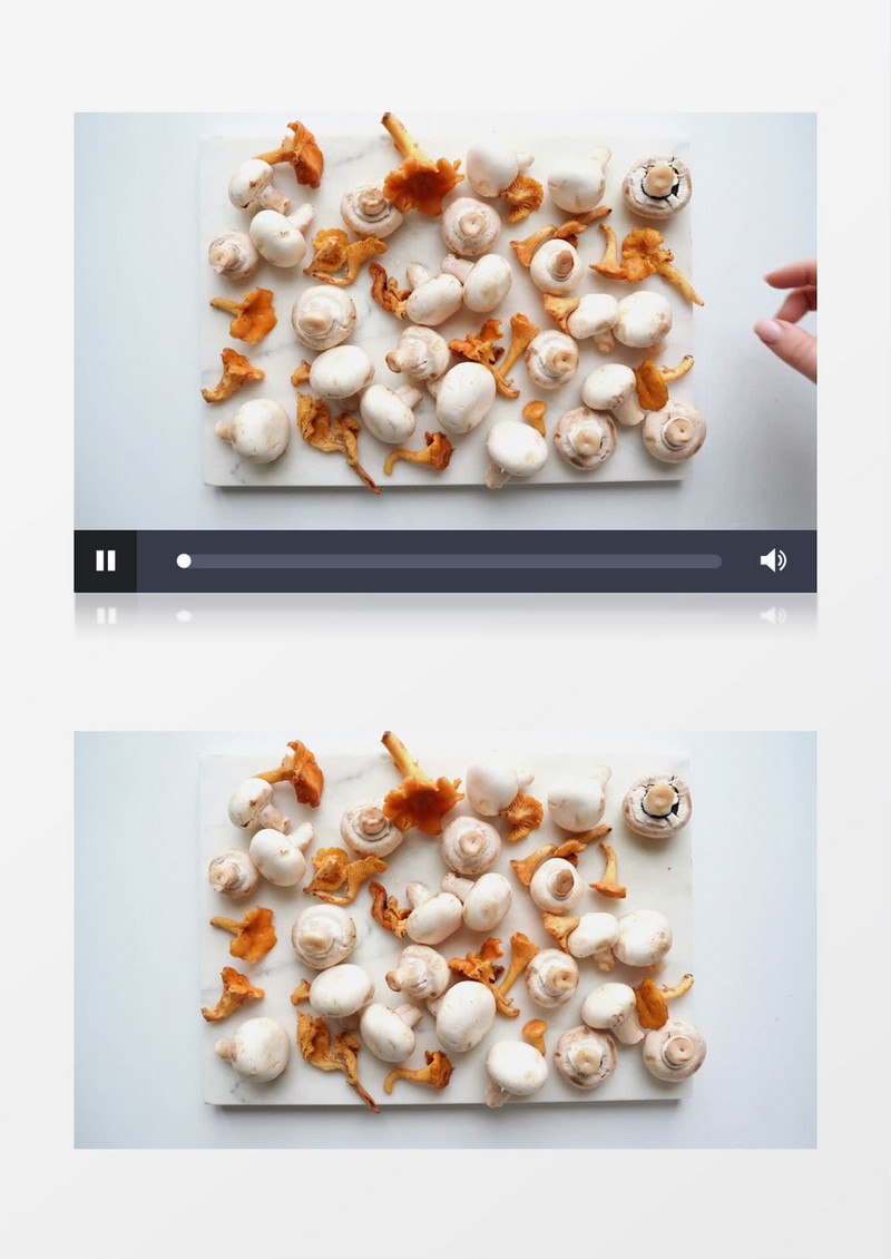 摆满台面的白香菇和黄蘑菇实拍视频素材