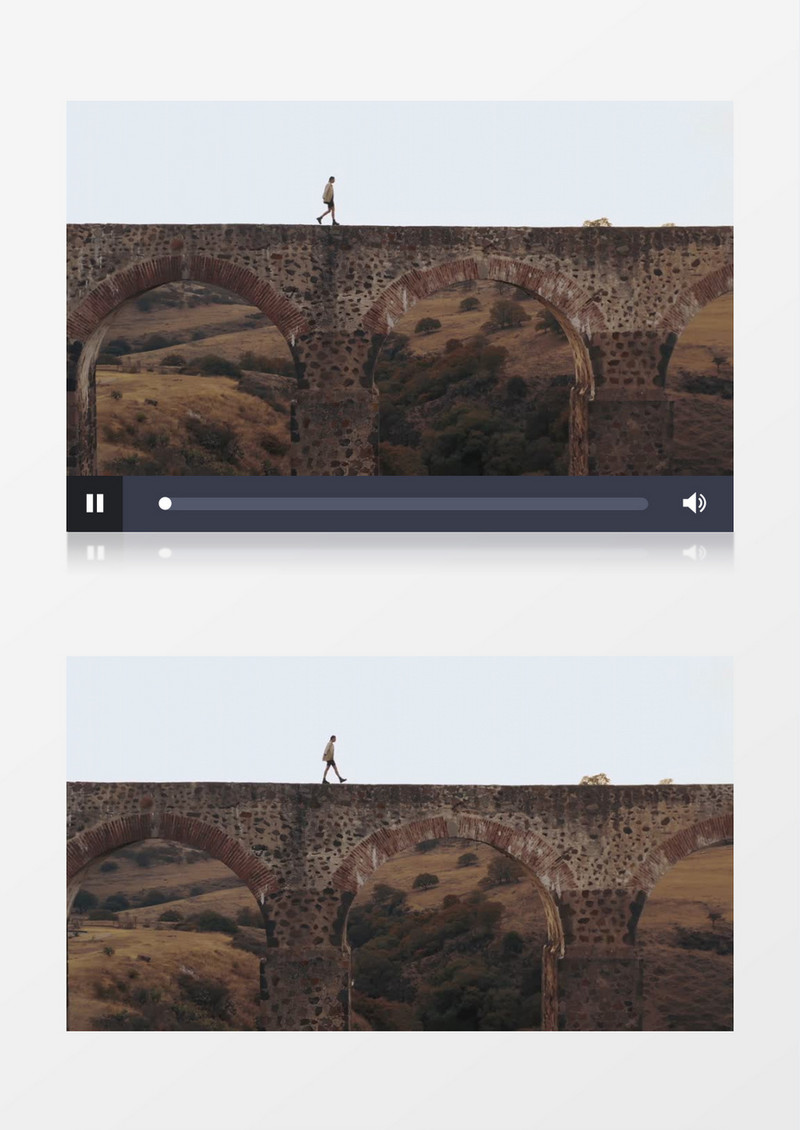 高清拍摄男子走在石拱桥上实拍视频素材