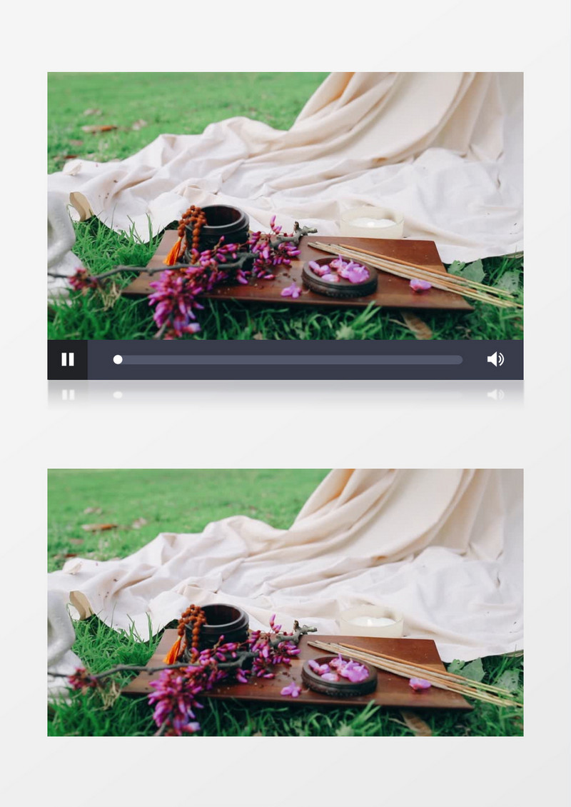 草地上的熏香和花朵实拍视频素材