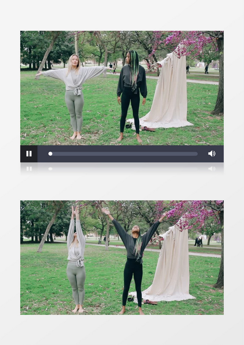 两个女人在公园里做瑜伽实拍视频素材