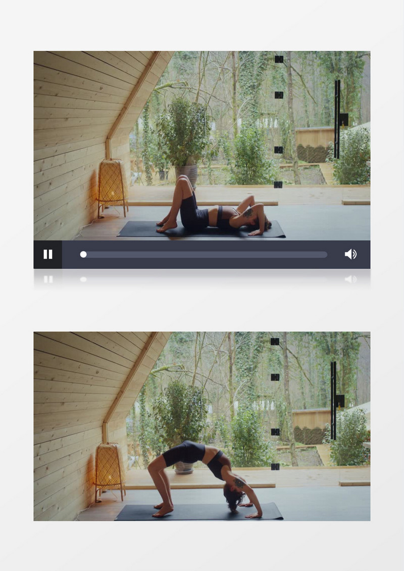 全景拍摄女子在家里做瑜伽实拍视频