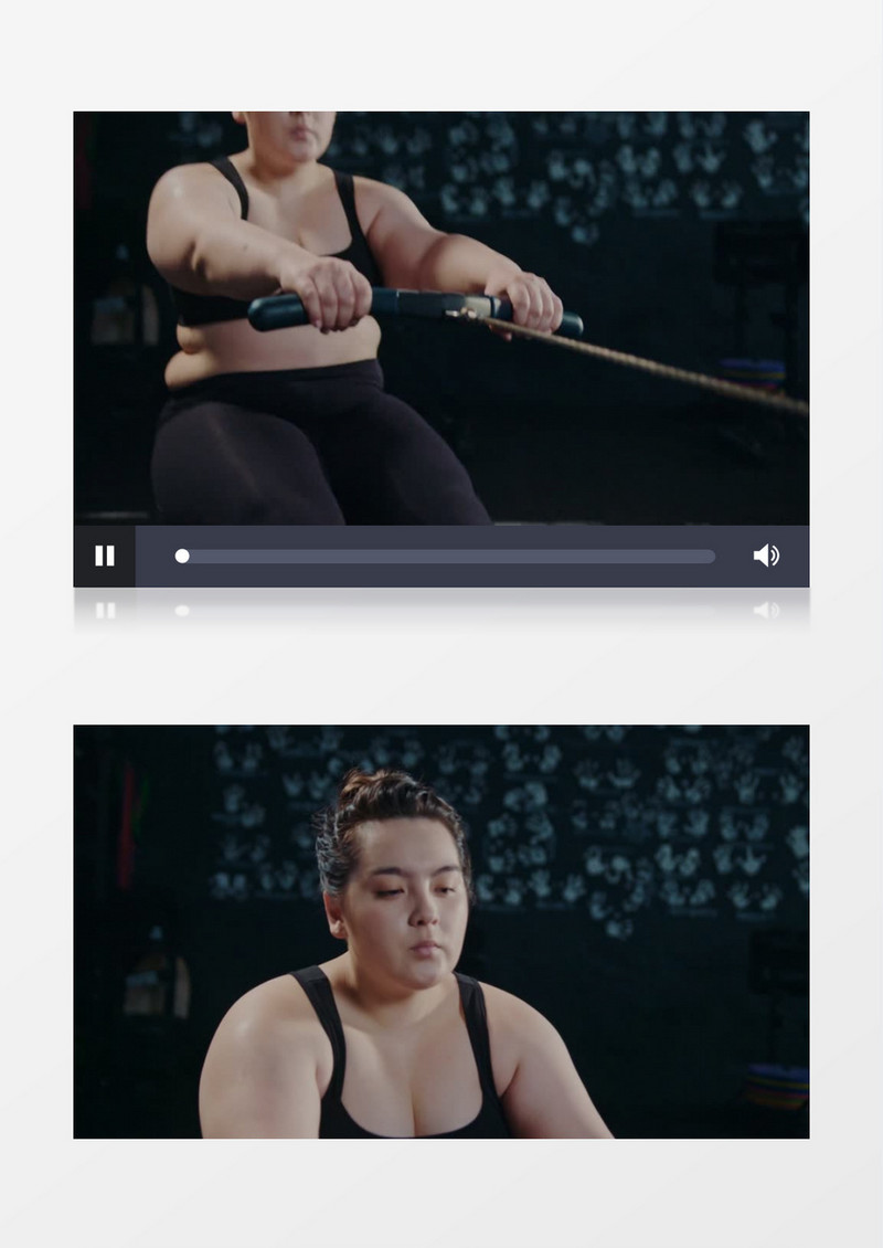 一个胖胖的女孩正在体育馆做运动实拍视频
