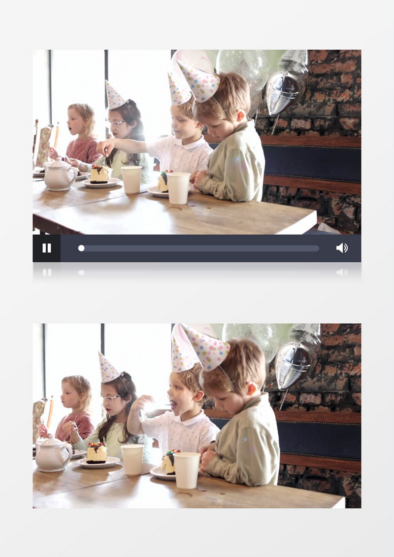 四个小孩坐在桌子上吃蛋糕实拍视频