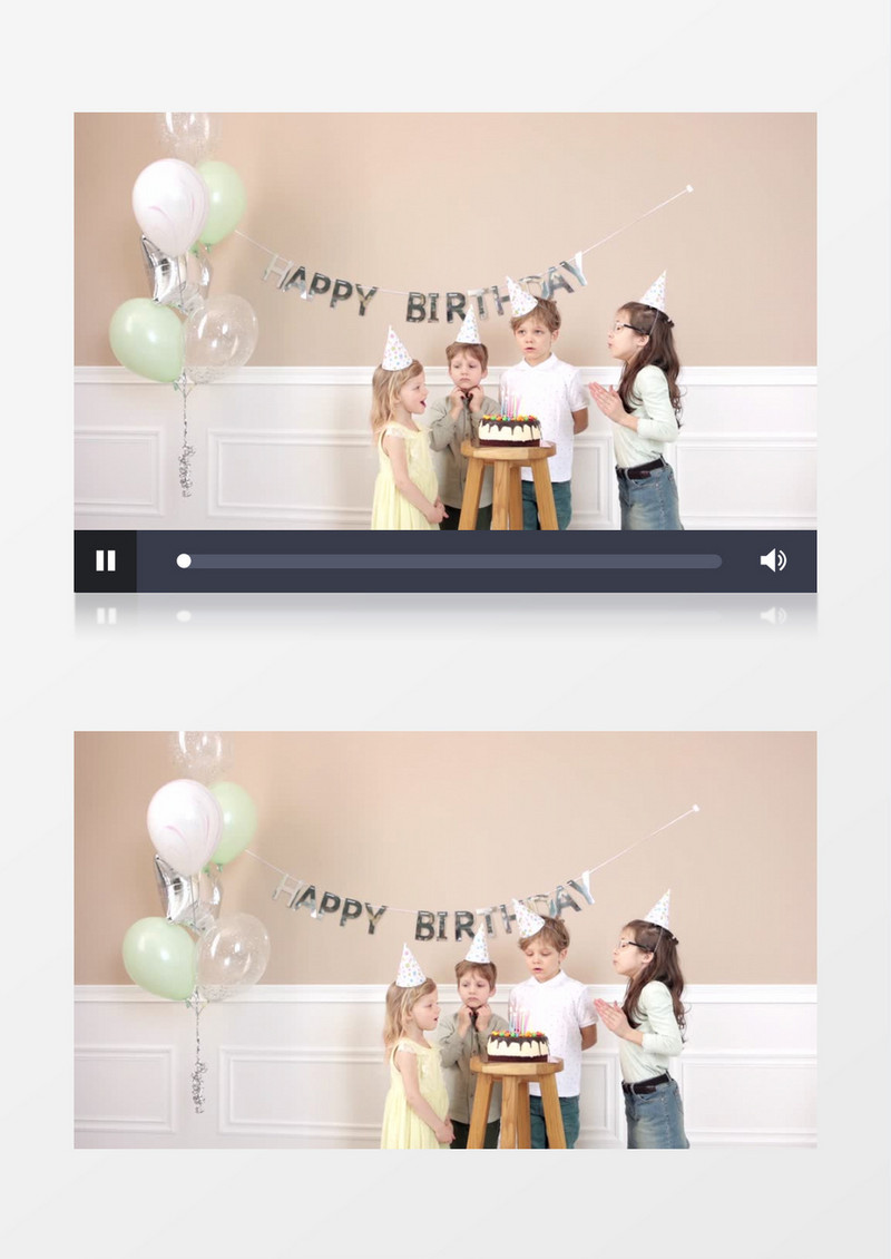四个小孩正在将生日蜡烛吹灭实拍视频