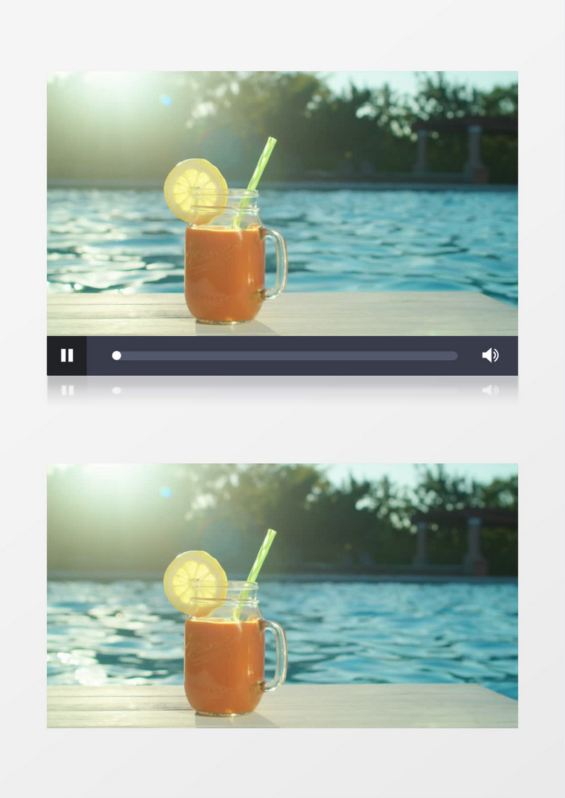 泳池边上摆放的果汁实拍视频素材