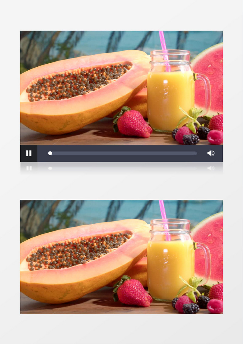阳光下的木瓜和果汁饮品实拍视频素材