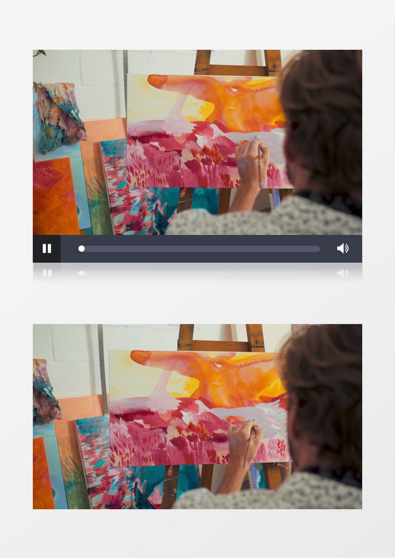 画家在画板上不断的涂抹颜料实拍视频素材