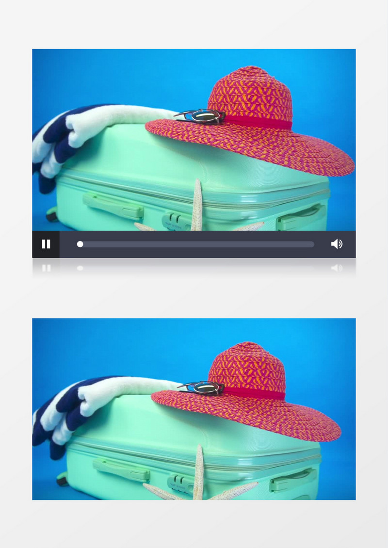 行李箱上盖了红色的帽子和毛毯实拍视频素材