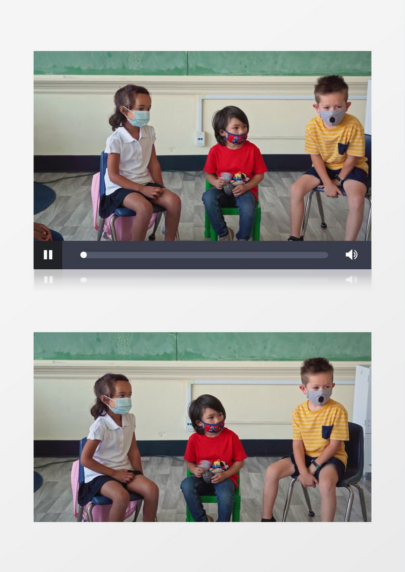 小朋友们戴着口罩坐在教室里学习实拍视频素材