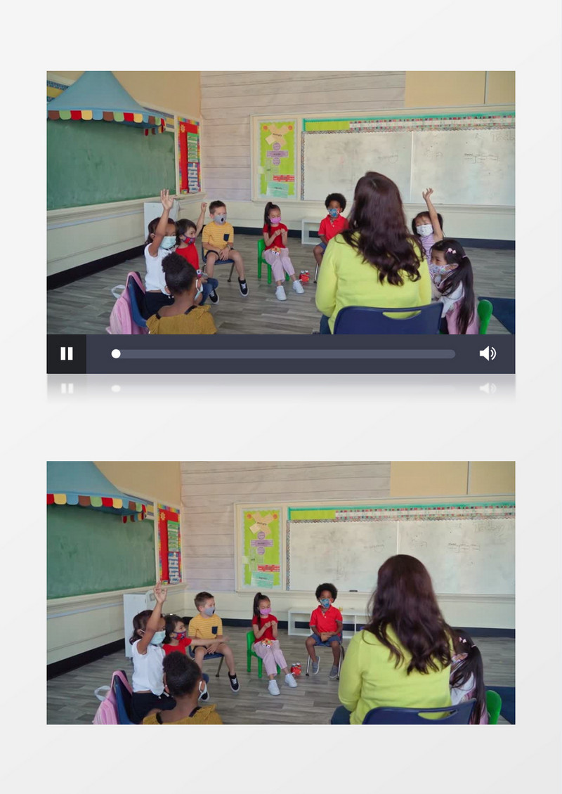 老师引导小朋友们举手实拍视频素材