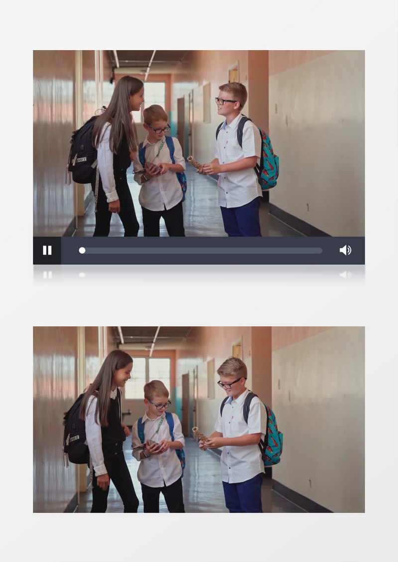 三个同学在学校走廊交流问题实拍视频素材