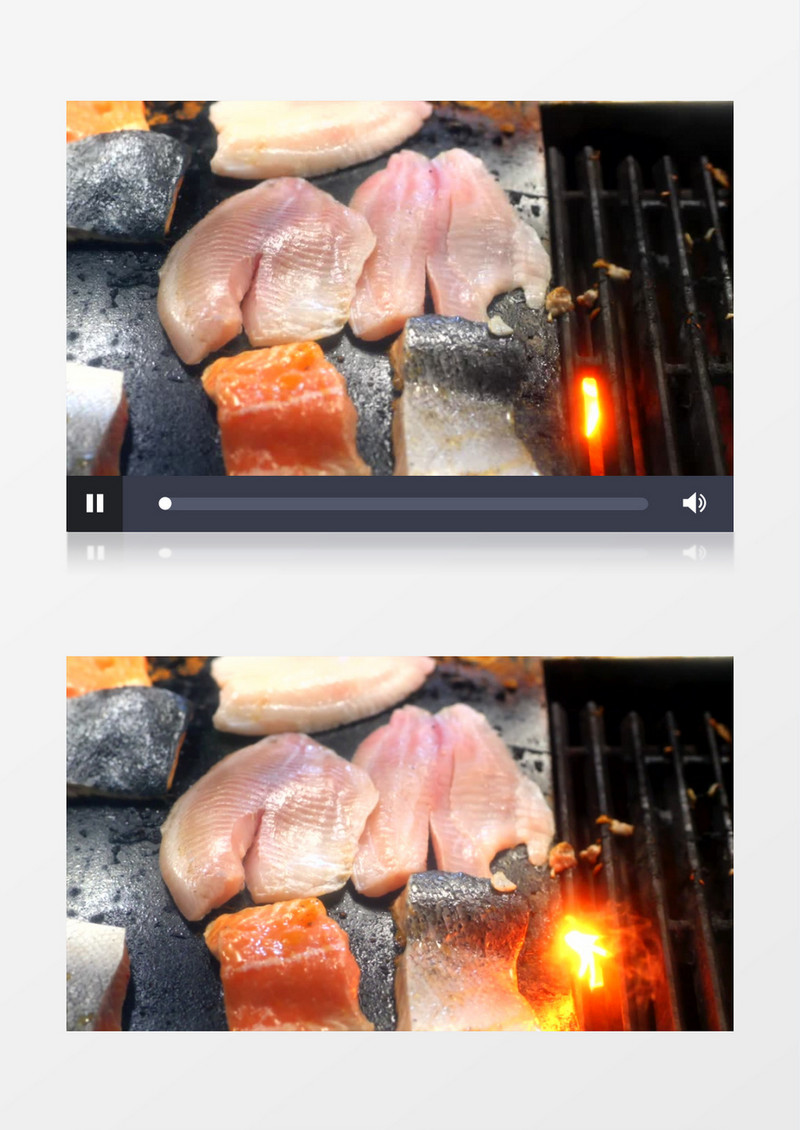 高清实拍鱼肉的烤制过程实拍视频素材