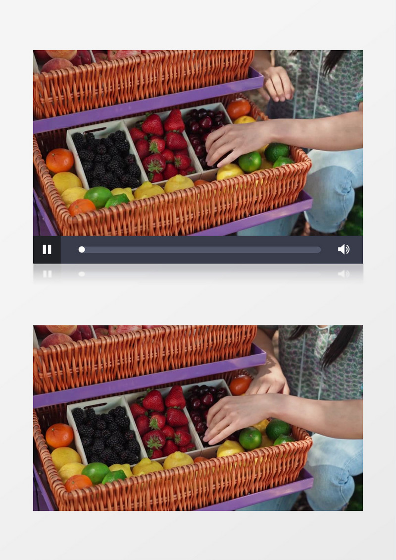 在竹筐里摆放水果实拍视频素材