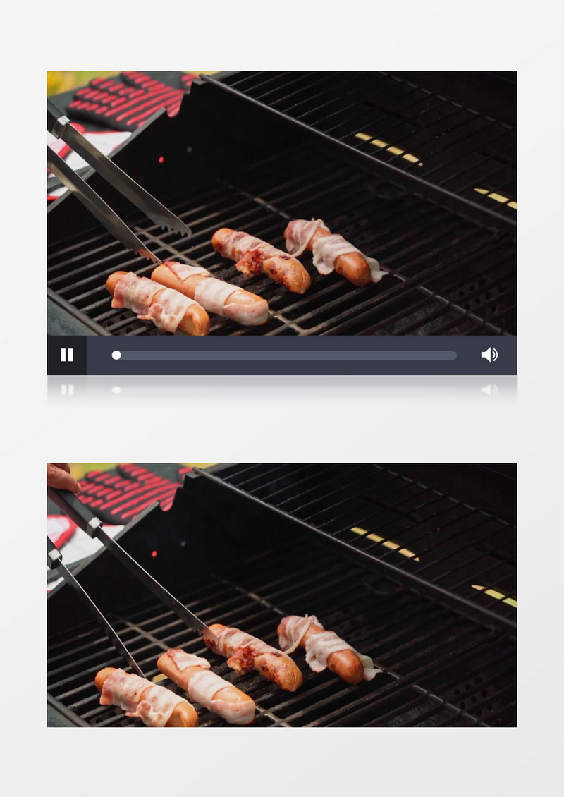 高清实拍培根烤肠的烤制过程实拍视频素材