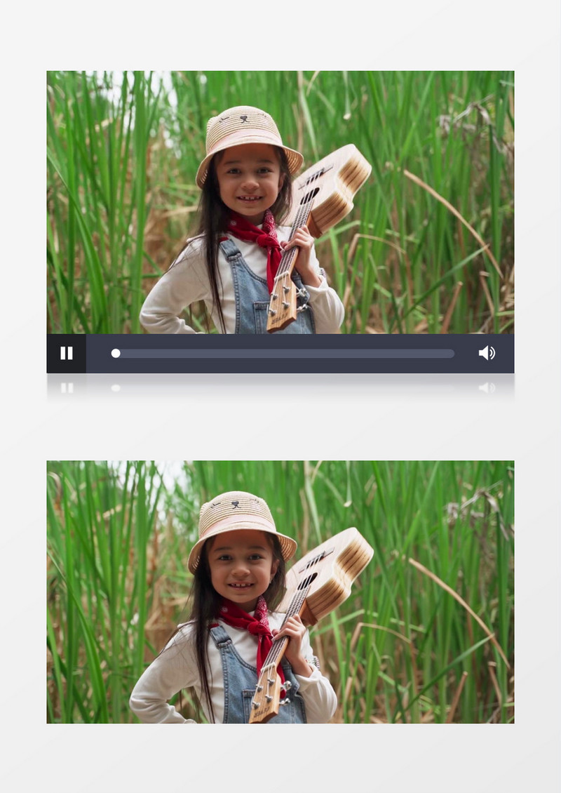 小女孩拿着吉他站在芦苇丛实拍视频素材