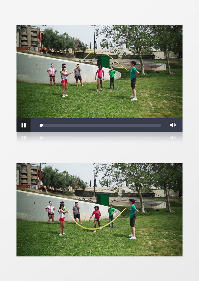 一群中学生在公园跳绳实拍视频素材