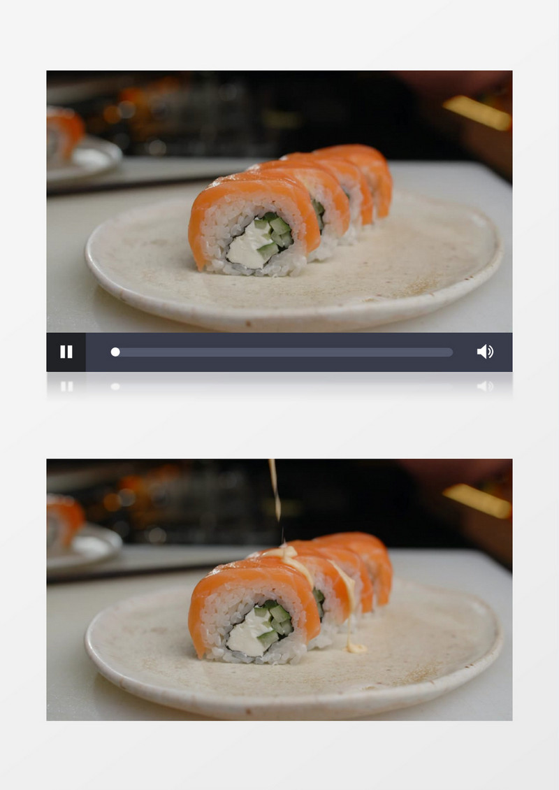 料理师在寿司上挤沙拉酱实拍视频素材