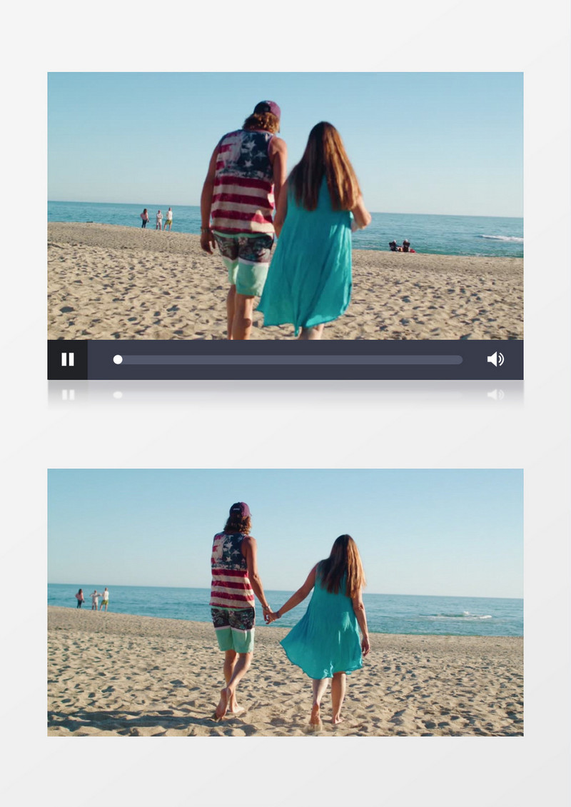 一对情侣牵手走在沙滩上实拍视频素材