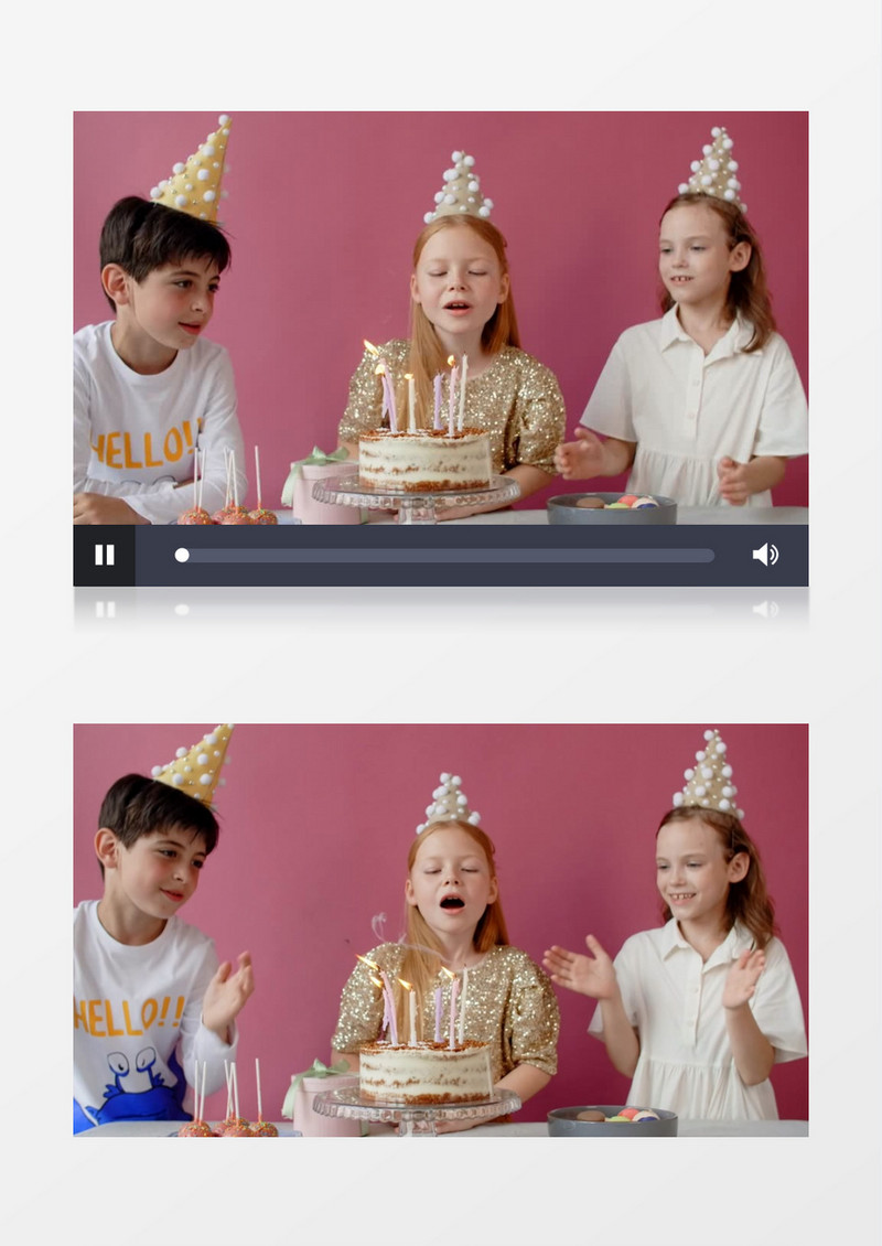 女孩在鼓气吹灭生日蛋糕的蜡烛实拍视频素材