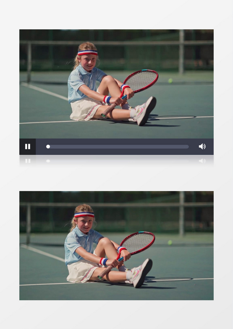 小女孩坐在网球场实拍视频素材