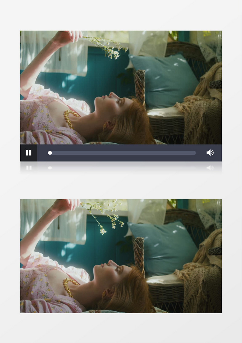 美女躺着看手中的雏菊实拍视频素材