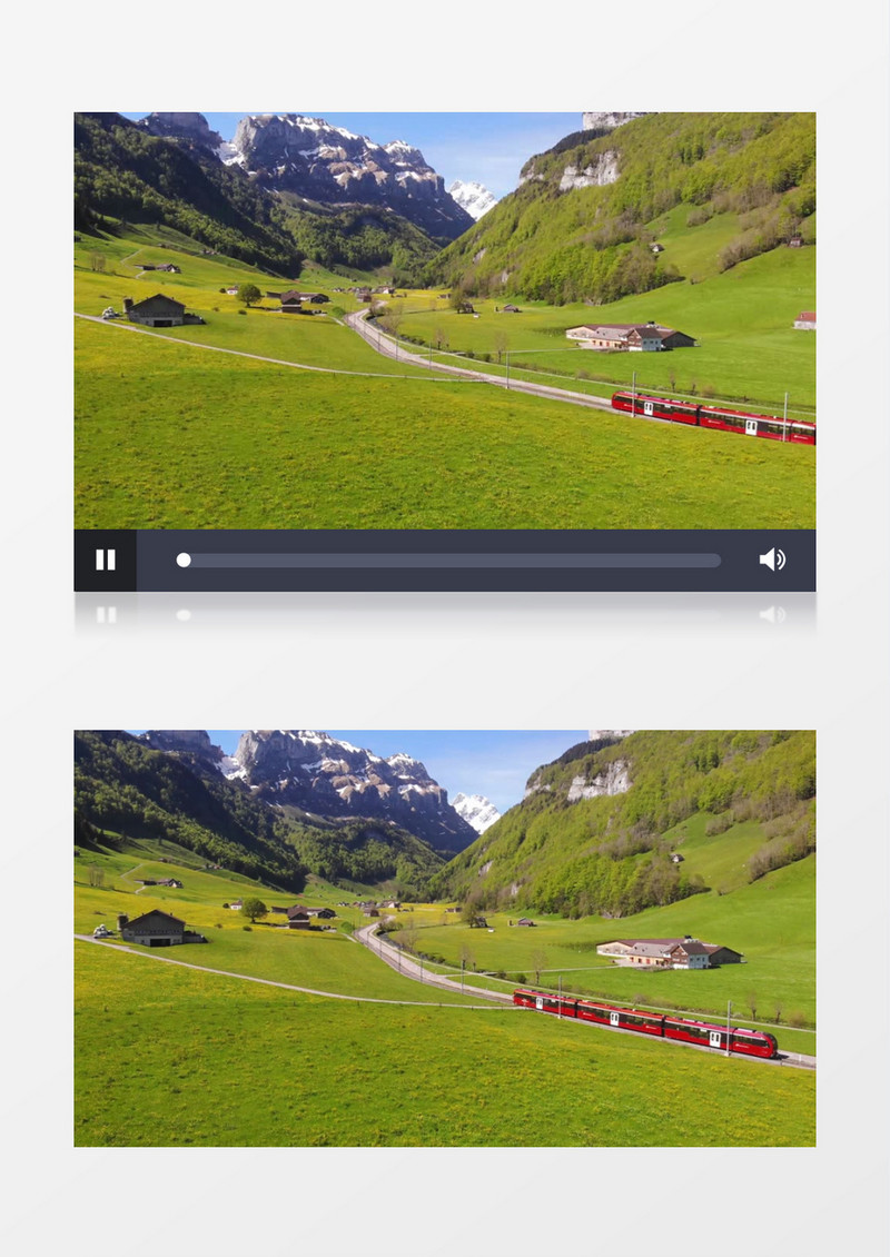 穿行在绿色草地上的小火车实拍视频素材