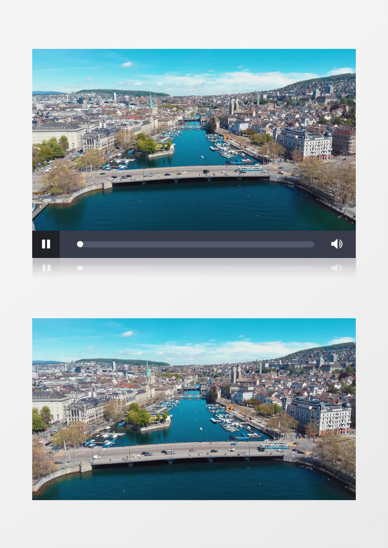 横跨大河的桥梁和城市景观实拍视频素材
