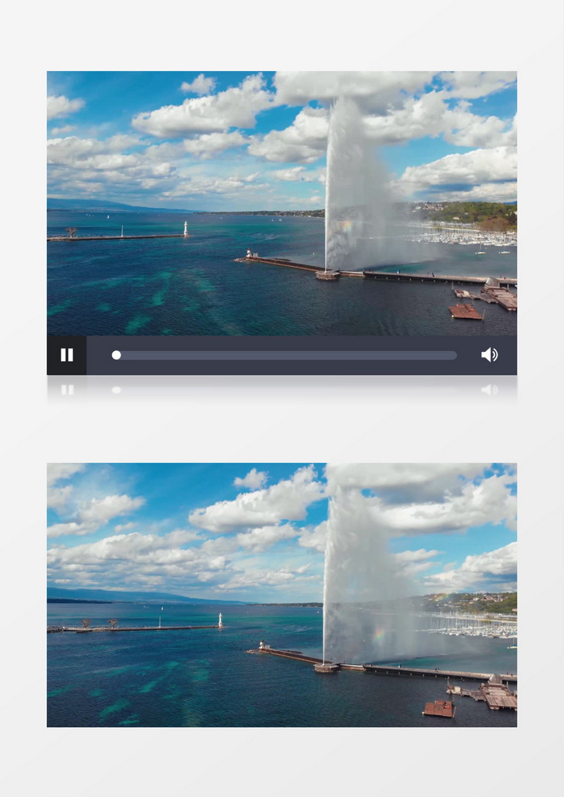 实景拍摄海边的灯塔和喷泉实拍视频素材