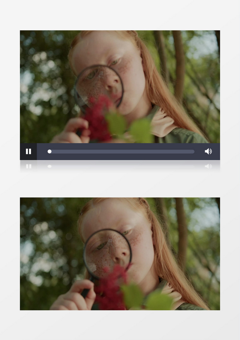 小女孩拿着放大镜在观察花朵实拍视频素材