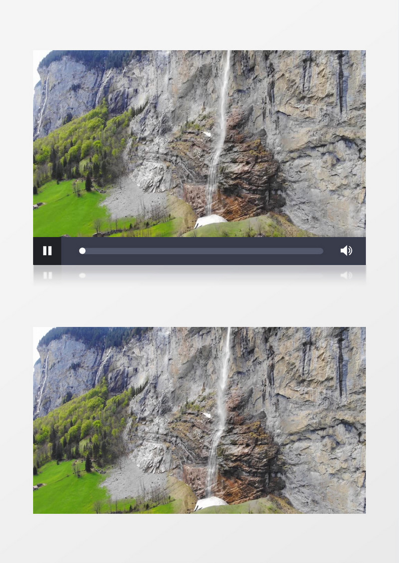 绝壁上往下流淌的雪花瀑布实拍视频素材