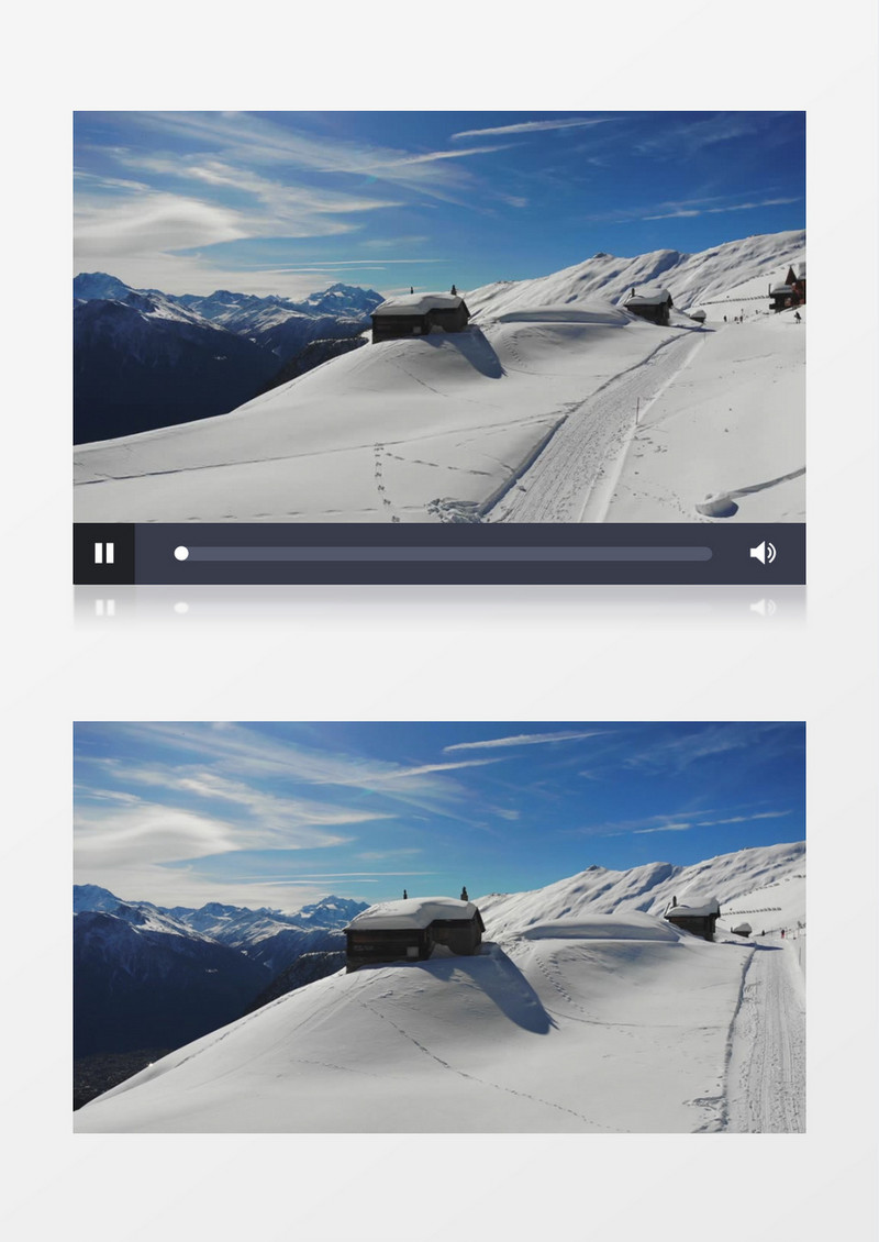 高清实拍山顶的小房子和被大雪覆盖的山实拍视频素材