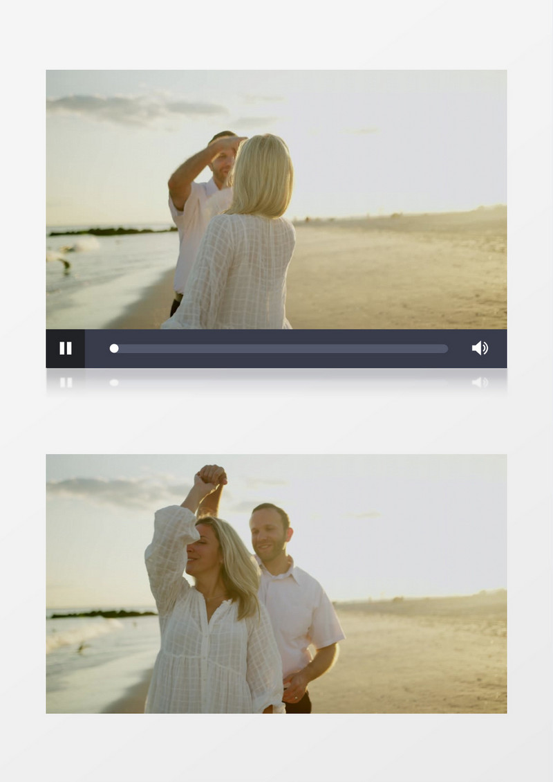 一对情侣在海边沙滩上甜蜜起舞实拍视频素材