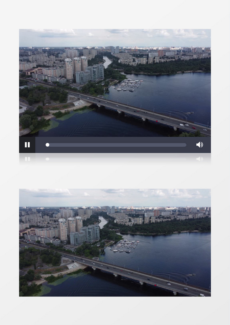 航拍护城河上的交通通行状况和城市景观实拍视频素材