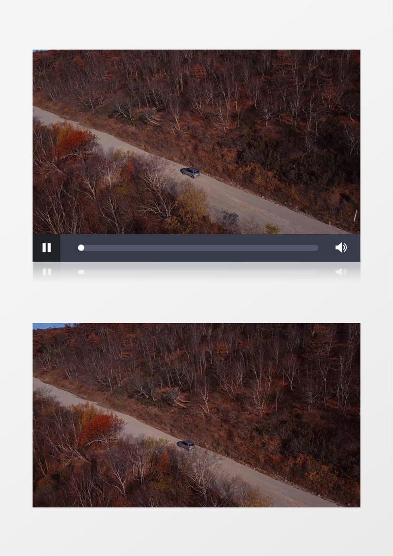 枯黄的丛林道路上行驶着一辆汽车实拍视频素材