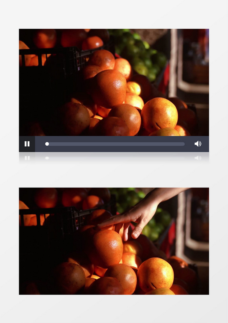 顾客在水果摊前挑选橙子实拍视频素材