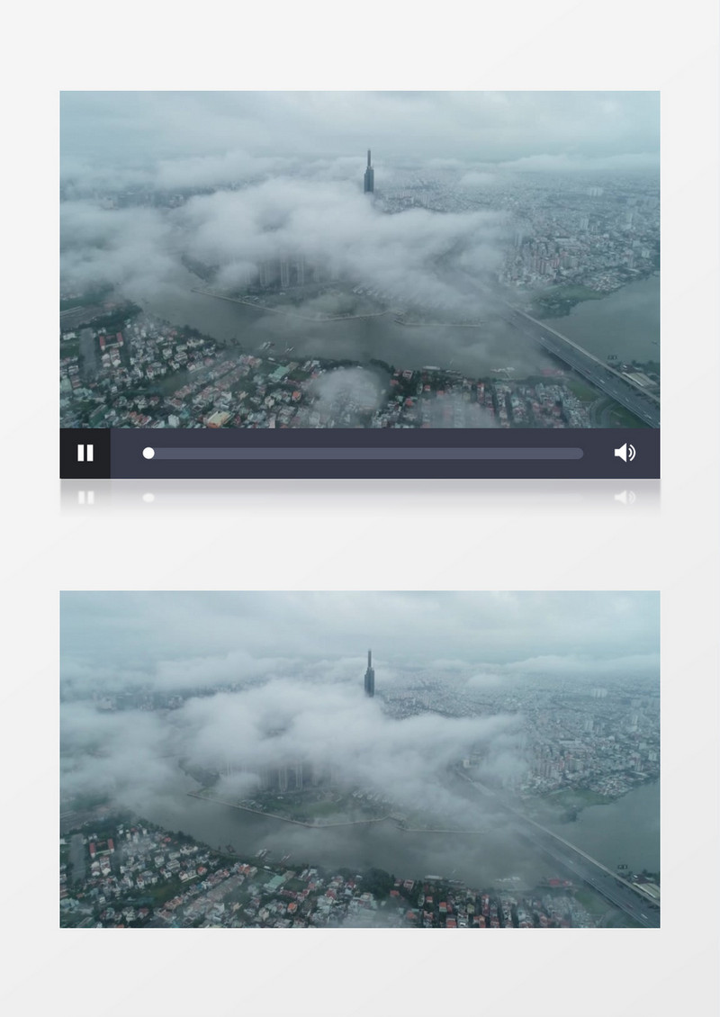 俯拍城市上空氤氲的云朵和朦胧的城市景象实拍视频素材
