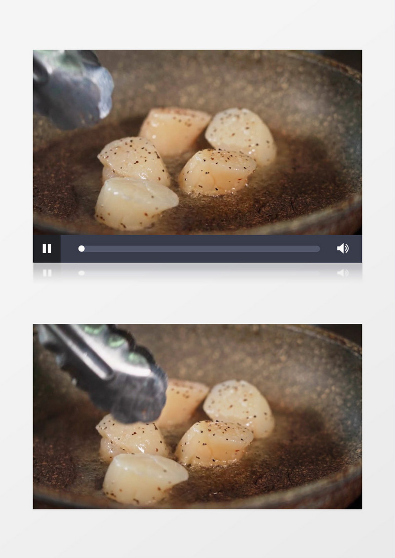 厨师在油锅中煎制瑶柱实拍视频素材