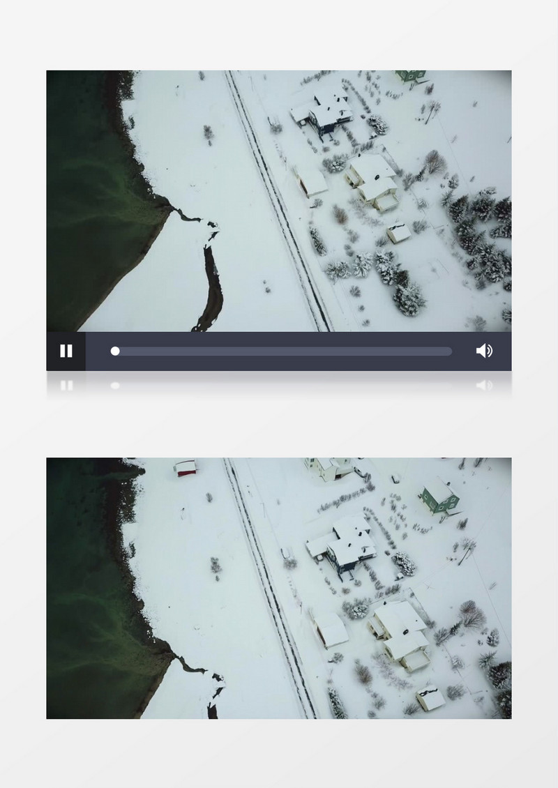 俯瞰河边被雪覆盖的自然风光实拍视频素材