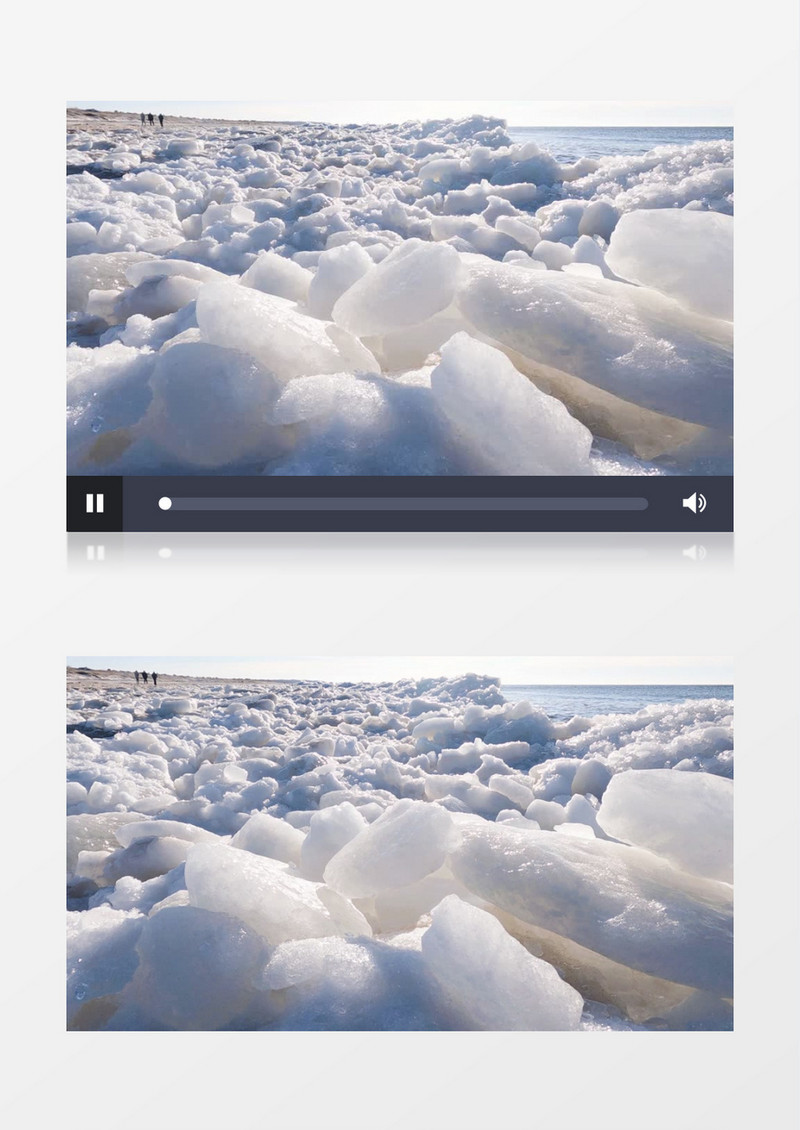 海边堆积的厚厚的冰块实拍视频素材